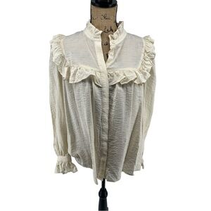 Who What Wear Long Sleeve Vintage Inspired Button Front Blouse Cream Ruffle
